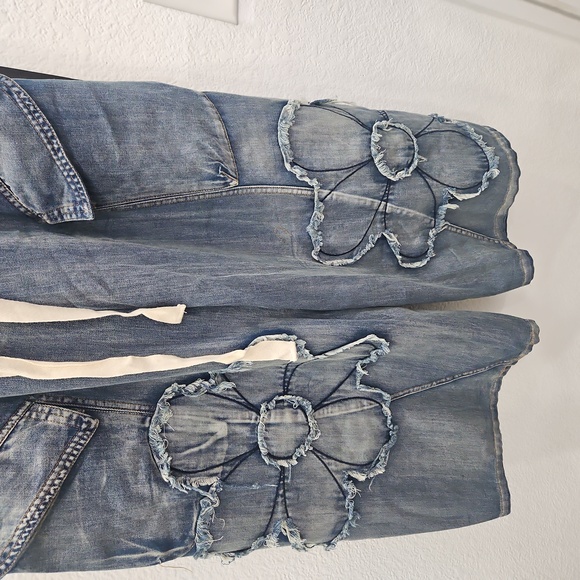 SOLD OUT! Boho Denim Wide Leg with Floral Patchwork - Picture 4 of 6